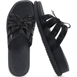 image:imageCOFACE Womens Dressy Orthotic Sandals Trendy Square Toe Comfortable Thick Athletic Cushion Recovery Walking Slides Lightweight Yoga Foam Flat with Plantar Fasciitis Arch SupportBlack