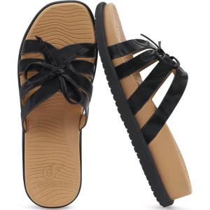 image:imageCOFACE Womens Dressy Orthotic Sandals Trendy Square Toe Comfortable Thick Athletic Cushion Recovery Walking Slides Lightweight Yoga Foam Flat with Plantar Fasciitis Arch SupportBlack Khaki