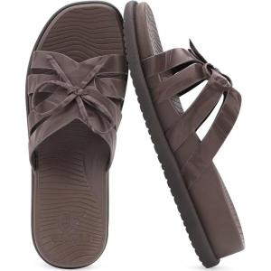 image:imageCOFACE Womens Dressy Orthotic Sandals Trendy Square Toe Comfortable Thick Athletic Cushion Recovery Walking Slides Lightweight Yoga Foam Flat with Plantar Fasciitis Arch SupportBrown