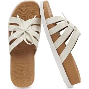 image:imageCOFACE Womens Dressy Orthotic Sandals Trendy Square Toe Comfortable Thick Athletic Cushion Recovery Walking Slides Lightweight Yoga Foam Flat with Plantar Fasciitis Arch SupportWhite Khaki