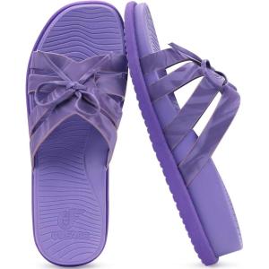 image:imageCOFACE Womens Dressy Orthotic Sandals Trendy Square Toe Comfortable Thick Athletic Cushion Recovery Walking Slides Lightweight Yoga Foam Flat with Plantar Fasciitis Arch SupportPurple