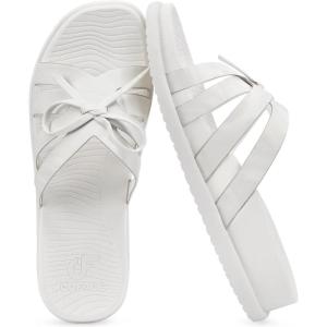 image:imageCOFACE Womens Dressy Orthotic Sandals Trendy Square Toe Comfortable Thick Athletic Cushion Recovery Walking Slides Lightweight Yoga Foam Flat with Plantar Fasciitis Arch SupportWhite