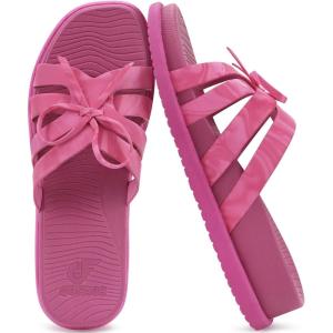 image:imageCOFACE Womens Dressy Orthotic Sandals Trendy Square Toe Comfortable Thick Athletic Cushion Recovery Walking Slides Lightweight Yoga Foam Flat with Plantar Fasciitis Arch SupportRose