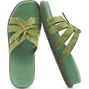 image:imageCOFACE Womens Dressy Orthotic Sandals Trendy Square Toe Comfortable Thick Athletic Cushion Recovery Walking Slides Lightweight Yoga Foam Flat with Plantar Fasciitis Arch SupportGreen