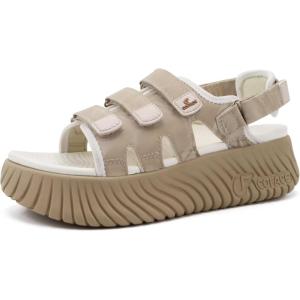 image:imageCOFACE Womens Orthopedic Walking Sandals Comfortable Plantar Fasciitis Arch Support Sport Recovery Outdoor Hiking Sandles Thick Athletic Cushion Adjustable Strap Lightweight Platform SlidesWhite Beige