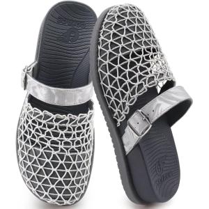 image:imageCOFACE Womens Orthotic Sandals Ladies Fashion Breathable Mesh Mules Round Toe Backless Loafers Slides Adjustable Wedge Heel Cushion Dressy Shoes With Comfortable Arch SupportSilver Grey