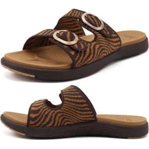 image:imageCOFACE Womens Sandals Comfortable Orthopedic Orthotic Recovery Ladies Plantar Fasciitis Walking Cushioned Cloud Slip On Slides for WomanKhakiBrown