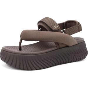 image:imageCOFACE Womens Trendy Orthopedic Walking Sandals Comfortable Plantar Fasciitis Arch Support Sport Recovery Outdoor Hiking Sandles Thick Athletic Cushion Adjustable Strap Platform Flip FlopsBrown
