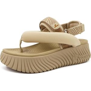 image:imageCOFACE Womens Trendy Orthopedic Walking Sandals Comfortable Plantar Fasciitis Arch Support Sport Recovery Outdoor Hiking Sandles Thick Athletic Cushion Adjustable Strap Platform Flip FlopsBeige
