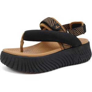 image:imageCOFACE Womens Trendy Orthopedic Walking Sandals Comfortable Plantar Fasciitis Arch Support Sport Recovery Outdoor Hiking Sandles Thick Athletic Cushion Adjustable Strap Platform Flip FlopsBlack Khaki