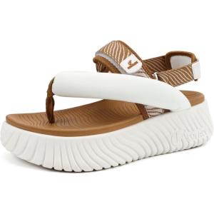 image:imageCOFACE Womens Trendy Orthopedic Walking Sandals Comfortable Plantar Fasciitis Arch Support Sport Recovery Outdoor Hiking Sandles Thick Athletic Cushion Adjustable Strap Platform Flip FlopsWhite Khaki