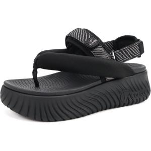 image:imageCOFACE Womens Trendy Orthopedic Walking Sandals Comfortable Plantar Fasciitis Arch Support Sport Recovery Outdoor Hiking Sandles Thick Athletic Cushion Adjustable Strap Platform Flip FlopsBlack