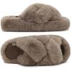 image:imageCOFACE Womens Fluff Slippers House Open Toe Faux Fur Ladies Fashion Platform Fuzzy Slide Shoes with Comfort Arch Support Indoor Outdoor SoleBrown