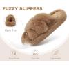 image:imageCOFACE Womens Fluff Slippers House Open Toe Faux Fur Ladies Fashion Platform Fuzzy Slide Shoes with Comfort Arch Support Indoor Outdoor SoleKhaki Brown