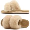 image:imageCOFACE Fuzzy Slippers for Women Open Toe Orthopedic Slippers Arch Support Fax Fur Slides Plantar Fasciitis Woman House Slippers IndoorBeige
