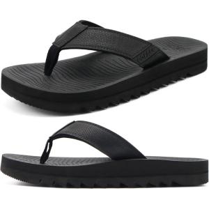 image:imageCOFACE Flip Flops for Men with Arch Support Mens Sport Beach ThongSandals Outdoor 2025 Summer Leather Sandal for ManBlack