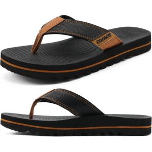 image:imageCOFACE Flip Flops for Men with Arch Support Mens Sport Beach ThongSandals Outdoor 2025 Summer Leather Sandal for ManBlackbrown