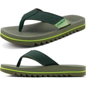 image:imageCOFACE Flip Flops for Men with Arch Support Mens Sport Beach ThongSandals Outdoor 2025 Summer Leather Sandal for ManGreen