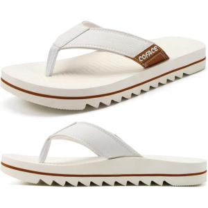 image:imageCOFACE Flip Flops for Men with Arch Support Mens Sport Beach ThongSandals Outdoor 2025 Summer Leather Sandal for ManWhite