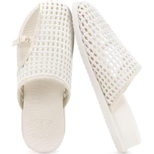 image:imageCOFACE Womens Dressy Orthotic Sandals with Comfortable Plantar Fasciitis Arch Support Ladies Breathable Woven Mesh Mules Lightweight Fashion Slides Thick Cushion Slip on ShoesBeige White