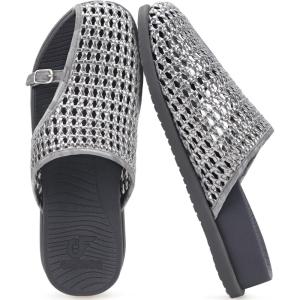 image:imageCOFACE Womens Dressy Orthotic Sandals with Comfortable Plantar Fasciitis Arch Support Ladies Breathable Woven Mesh Mules Lightweight Fashion Slides Thick Cushion Slip on ShoesSilver Grey