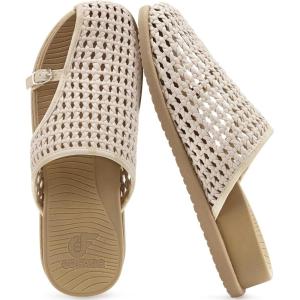image:imageCOFACE Womens Dressy Orthotic Sandals with Comfortable Plantar Fasciitis Arch Support Ladies Breathable Woven Mesh Mules Lightweight Fashion Slides Thick Cushion Slip on ShoesBeige