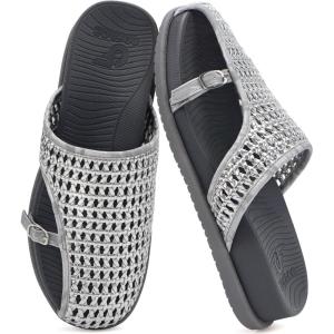 image:imageCOFACE Womens Dressy Orthotic Sandals with Comfortable Plantar Fasciitis Arch Support Ladies Breathable Woven Mesh Mules Lightweight Fashion Slides Thick Cushion Slip on ShoesFashion Grey