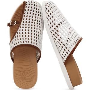image:imageCOFACE Womens Dressy Orthotic Sandals with Comfortable Plantar Fasciitis Arch Support Ladies Breathable Woven Mesh Mules Lightweight Fashion Slides Thick Cushion Slip on ShoesWhite Khaki