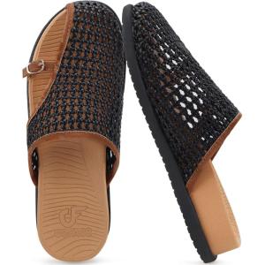 image:imageCOFACE Womens Dressy Orthotic Sandals with Comfortable Plantar Fasciitis Arch Support Ladies Breathable Woven Mesh Mules Lightweight Fashion Slides Thick Cushion Slip on ShoesBlack Khaki
