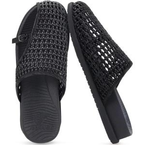 image:imageCOFACE Womens Dressy Orthotic Sandals with Comfortable Plantar Fasciitis Arch Support Ladies Breathable Woven Mesh Mules Lightweight Fashion Slides Thick Cushion Slip on ShoesBlack