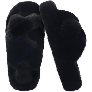 image:imageCOFACE Womens Fluff Slippers House Open Toe Faux Fur Ladies Fashion Platform Fuzzy Slide Shoes with Comfort Arch Support Indoor Outdoor SoleBlack
