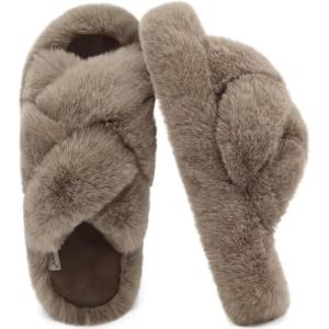 image:imageCOFACE Womens Fluff Slippers House Open Toe Faux Fur Ladies Fashion Platform Fuzzy Slide Shoes with Comfort Arch Support Indoor Outdoor SoleBrown