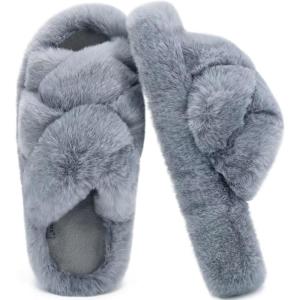 image:imageCOFACE Womens Fluff Slippers House Open Toe Faux Fur Ladies Fashion Platform Fuzzy Slide Shoes with Comfort Arch Support Indoor Outdoor SoleGrey