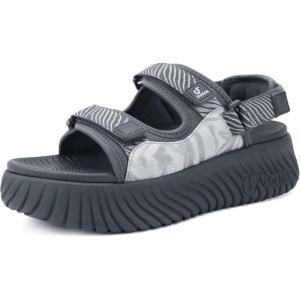 image:imageCOFACE Womens Orthopedic Walking Sandals with Comfortable Plantar Fasciitis Arch Support Outdoor Athletic Lightweight Platform Sandles Sport Recovery Adjustable Strap Thick Cushion SlidesGrey