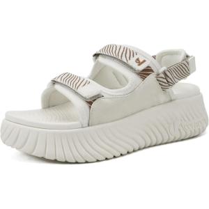 image:imageCOFACE Womens Orthopedic Walking Sandals with Comfortable Plantar Fasciitis Arch Support Outdoor Athletic Lightweight Platform Sandles Sport Recovery Adjustable Strap Thick Cushion SlidesBeige White