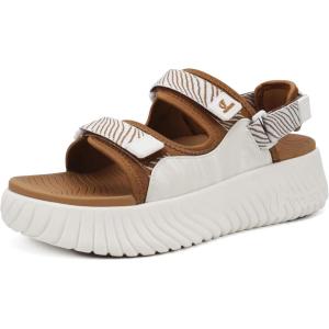 image:imageCOFACE Womens Orthopedic Walking Sandals with Comfortable Plantar Fasciitis Arch Support Outdoor Athletic Lightweight Platform Sandles Sport Recovery Adjustable Strap Thick Cushion SlidesKhaki White