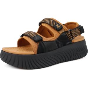 image:imageCOFACE Womens Orthopedic Walking Sandals with Comfortable Plantar Fasciitis Arch Support Outdoor Athletic Lightweight Platform Sandles Sport Recovery Adjustable Strap Thick Cushion SlidesKhaki Black
