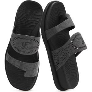 image:imageCOFACE Womens Orthotic Cushion Sandals Comfortable Arch Support Walking Slides Fashion Split Toe Summer Vacation Beach Flip Flops For Women Relief Plantar FasciitisBlack