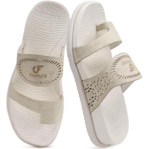 image:imageCOFACE Womens Orthotic Cushion Sandals Comfortable Arch Support Walking Slides Fashion Split Toe Summer Vacation Beach Flip Flops For Women Relief Plantar FasciitisOffwhite