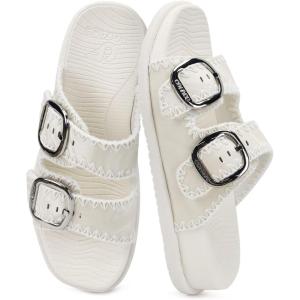 image:imageCOFACE Womens Sandals Classy Buckles Cloud Cushioned Casual Slides Size 612Cream White