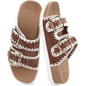 image:imageCOFACE Womens Sandals Classy Buckles Cloud Cushioned Casual Slides Size 612KhakiWhite