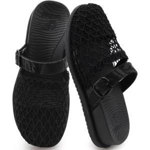 image:imageCOFACE Womens Orthotic Sandals Ladies Fashion Breathable Mesh Mules Round Toe Backless Loafers Slides Adjustable Wedge Heel Cushion Walking Sandles With Comfortable Arch SupportBlack