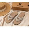 image:imageCOFACE Womens Rhinestone Orthopedic Flip Flops Lightweight Yoga Mat Thick Cushioned Recovery Walking Thong Sandals Adjustable Summer Beach Slippers with Comfortable Plantar Fasciitis Arch SupportBeige