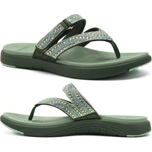 image:imageCOFACE Womens Rhinestone Orthopedic Flip Flops Lightweight Yoga Mat Thick Cushioned Recovery Walking Thong Sandals Adjustable Summer Beach Slippers with Comfortable Plantar Fasciitis Arch SupportGreen
