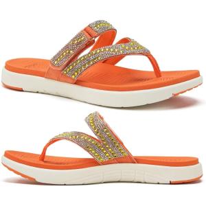 image:imageCOFACE Womens Rhinestone Orthopedic Flip Flops Lightweight Yoga Mat Thick Cushioned Recovery Walking Thong Sandals Adjustable Summer Beach Slippers with Comfortable Plantar Fasciitis Arch SupportOrange