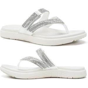 image:imageCOFACE Womens Rhinestone Orthopedic Flip Flops Lightweight Yoga Mat Thick Cushioned Recovery Walking Thong Sandals Adjustable Summer Beach Slippers with Comfortable Plantar Fasciitis Arch SupportWhite