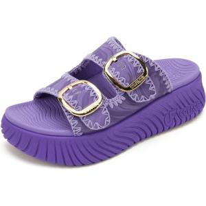image:imageCOFACE Womens Sandals With Orthotic Arch Support Ladies Fashion Adjustable Buckles Comfortable Lightweight Platform Cushion Recovery Summer Walking SlidesPurple
