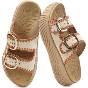 image:imageCOFACE Womens Sandals With Orthotic Arch Support Ladies Fashion Adjustable Buckles Comfortable Lightweight Platform Cushion Recovery Summer Walking SlidesFashion Beige