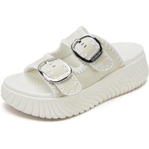 image:imageCOFACE Womens Sandals With Orthotic Arch Support Ladies Fashion Adjustable Buckles Comfortable Lightweight Platform Cushion Recovery Summer Walking SlidesBeige White