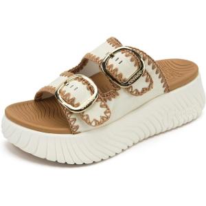 image:imageCOFACE Womens Sandals With Orthotic Arch Support Ladies Fashion Adjustable Buckles Comfortable Lightweight Platform Cushion Recovery Summer Walking SlidesWhite Khaki